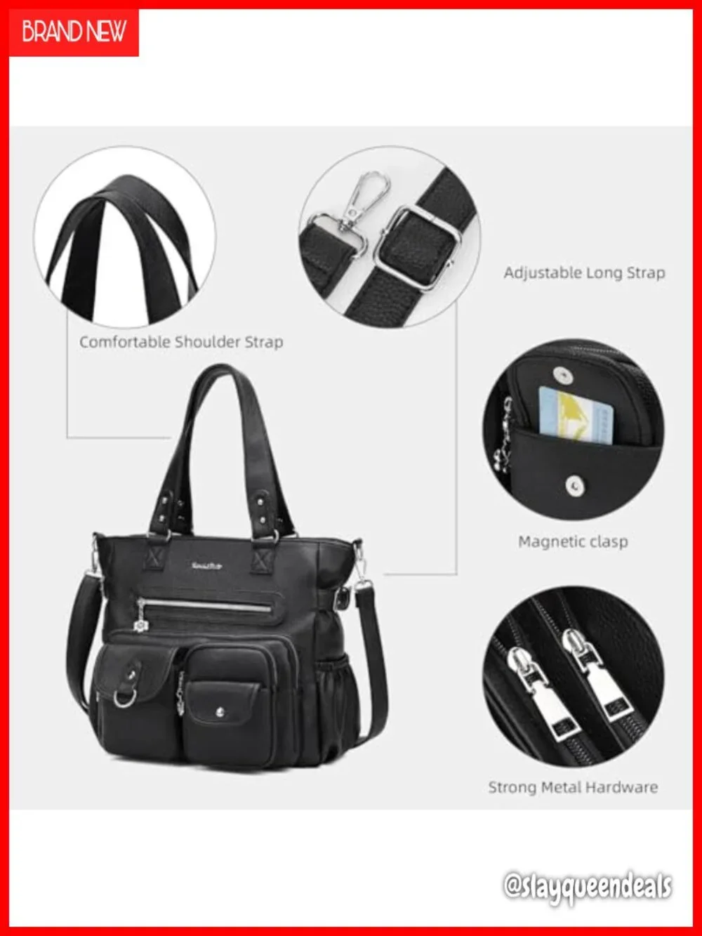 Large Faux Leather Crossbody Hobo Bag with Adjustable Strap for Work & Travel